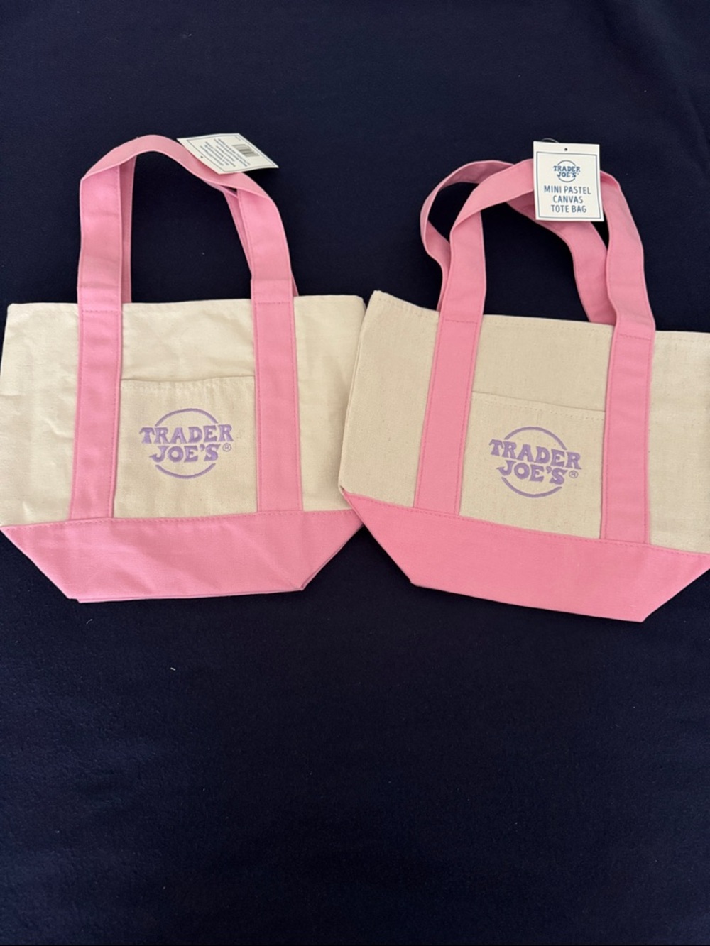 Trader Joe's Pink Canvas Mini Tote Bag Set of 2. NEW